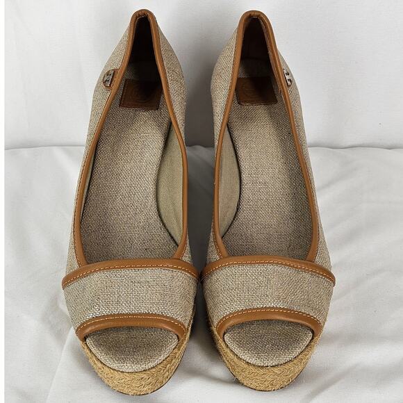 TORY BURCH WOMEN'S BEIGE / BROWN MAJORICA 5" WEDGE HEEL ESPADRILLE SIZE 8 (38.5) - Picture 3 of 14